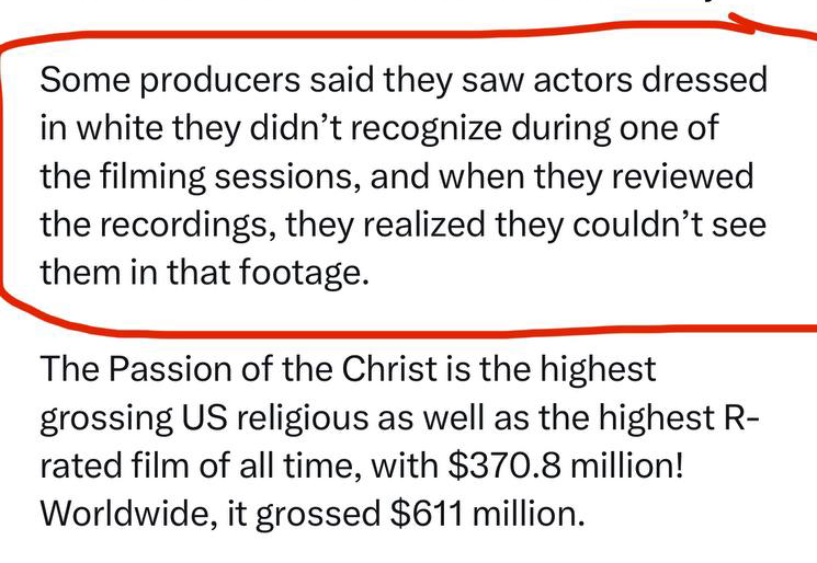Kabamur's tweet photo. While filming "The Passion of the Christ", producers saw actors dressed in white they didn't recognize who they couldn't see in any footage. https://t.co/FNJ1z0vEP0