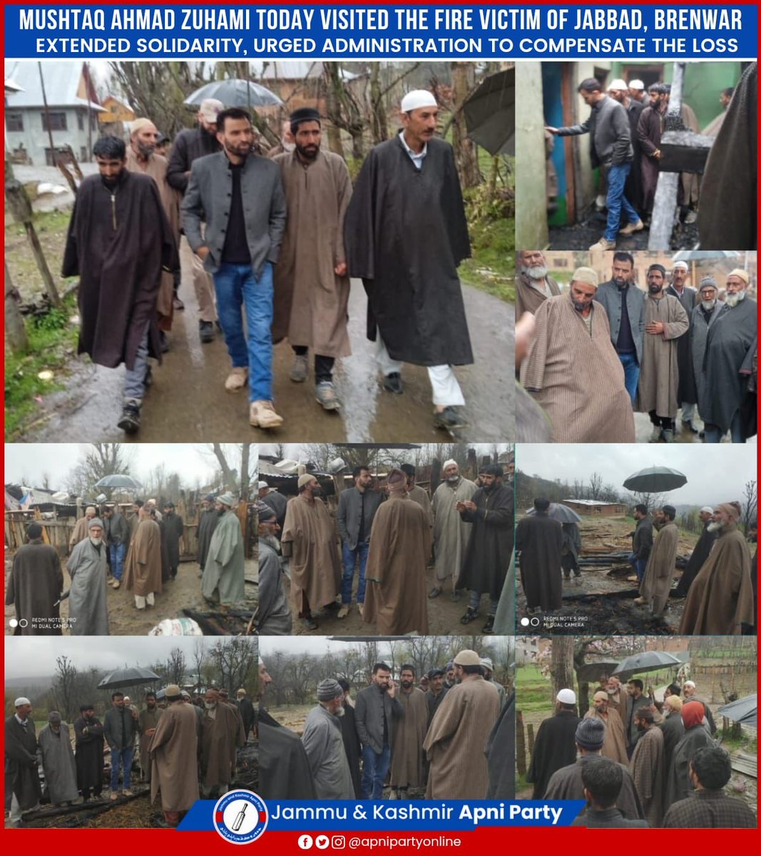 BudgamApni's tweet photo. Apni Party Constituency Incharge Chrari-Sharief, Mushtaq Ahmad Zuhami today visited the fire victim of Jabbad, Brenwar - where the house of Mam-Din Jehra was gutted down by fire.
Zuhami extended solidarity with the victim family &amp; expressed deep sympathies with them.

#ApniParty https://t.co/EVRvUGGJ2l