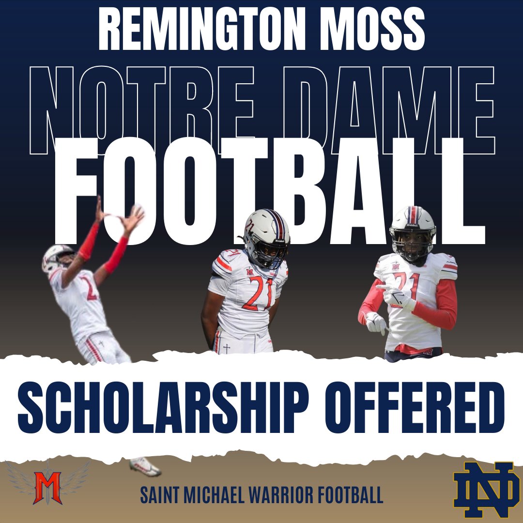 We are proud to announce that Remington Moss was offered a full scholarship to Notre Dame. Remy is one of our finest examples of a student-athlete and we are so happy for him. Congratulations! ♫ ♪ ♬ Rah, rah, for Notre Dame, We will fight in ev-ry game ♫ ♪ ♬