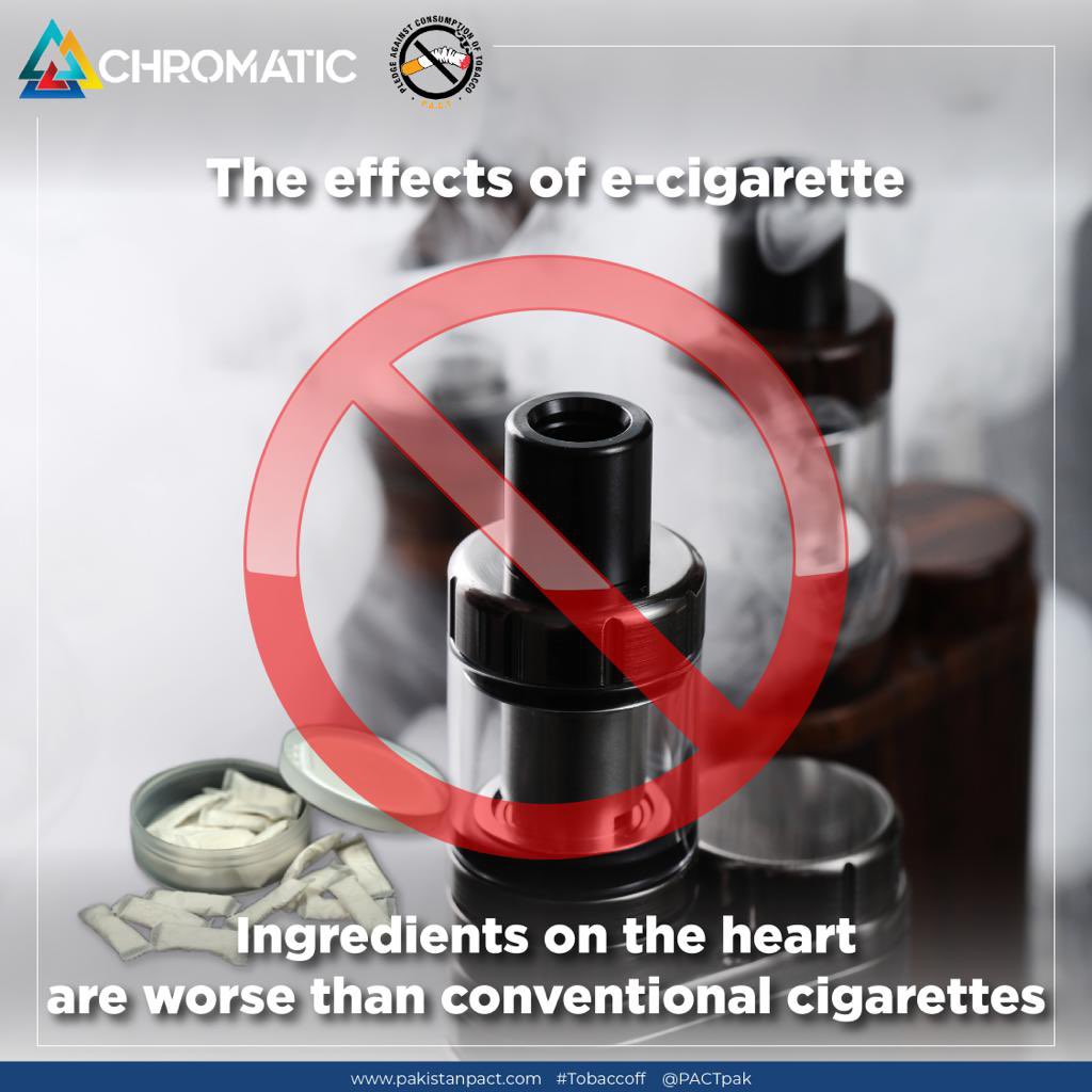 PACTPak's tweet photo. E-cigarettes produce a number of dangerous chemicals including acetaldehyde, acrolein, and formaldehyde. These aldehydes can cause lung disease, as well as cardiovascular (heart) disease. #Tobaccoff #BanNicotineProducts #cigarette #quitsmoking #saynototobacco #health #lungproblem https://t.co/BB2n8t9H5q