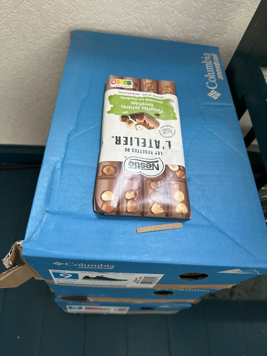 When you’re going though the strategic trail shoe stockpile and find the hidden Swiss chocolate! 😍