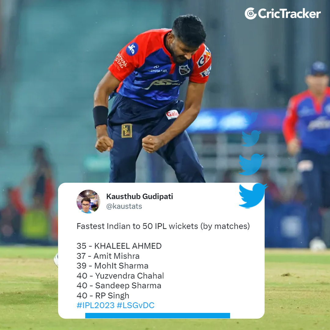 It just took 35 innings for Khaleel Ahmed to take 50 IPL wickets, fastest by any Indian bowler in IPL😯

 #KhaleelAhmed #CricTracker #DC #LSG #IPL2023