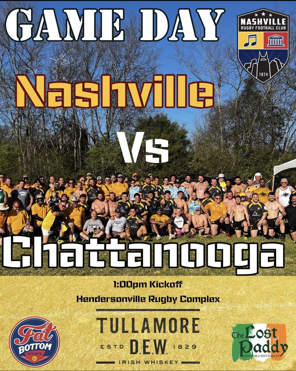 Today is the day. It's the last regular season game against a tough rival.

This day we play not only for ourselves, but all Nashville Ruggers, past and present. Today, we carry on their legacy and honor them.

Come out and support Nashville today at 1 PM!

#nashvillerugby