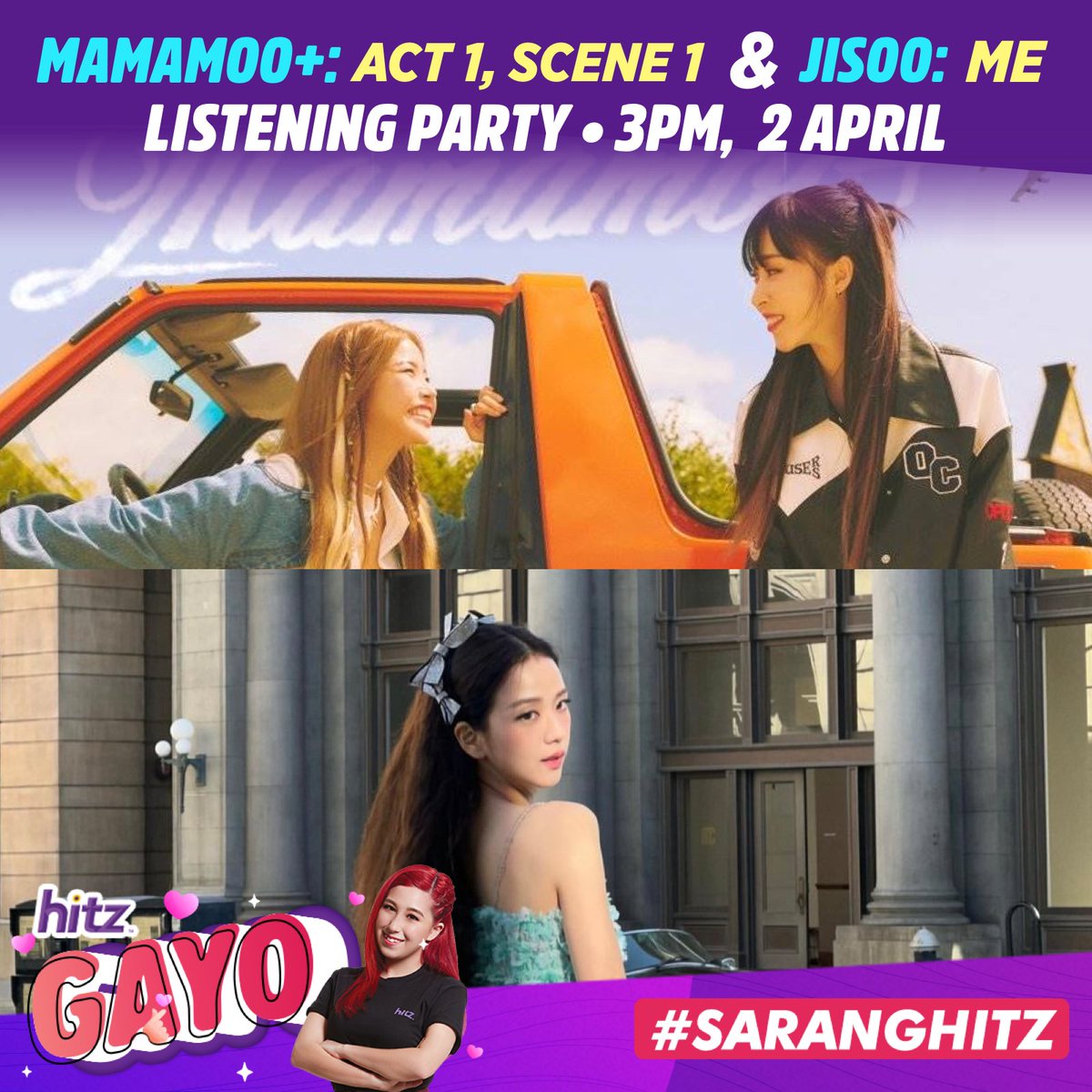 CalistaLeahLiew's tweet photo. This week on #HitzGayo :
It's been a big week for new music, and we're gonna be partying with two of the biggest albums: #MAMAMOOplus & #JISOO !
@MYMoosRadio @myofficialblink
#mamamooplus_chicomalo #JISOO_ME https://t.co/5UM4yzBb0p