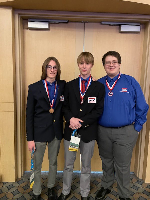 KarnsBeavers's tweet photo. Congratulations to our KHS TSA Teams!  Eli Hicks and Meredith Morgan outgoing TN TSA outgoing President and Secretary. 
We also placed in the following categories!
* 1st Place Chapter Team
* 3rd Place Tech Bowl
* 2nd Place On Demand Video
* 1st Place Debating Technological Issues https://t.co/Wc1sURY74o