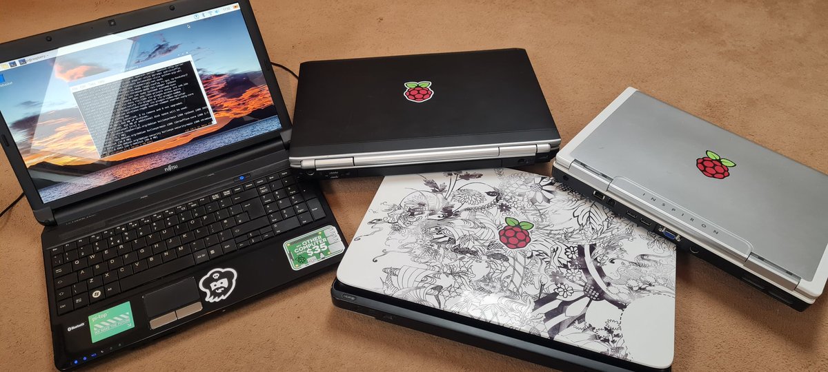 the1emvee's tweet photo. Latest parent donations to @scouts group I volunteer at. @Raspberry_Pi desktop OS allows them to be used for badgework and #DigitalMaker workshops.

Stickers courtesy of @pimoroni @RaspberryPi_org and @Kitronik https://t.co/FyMKzKAqz3