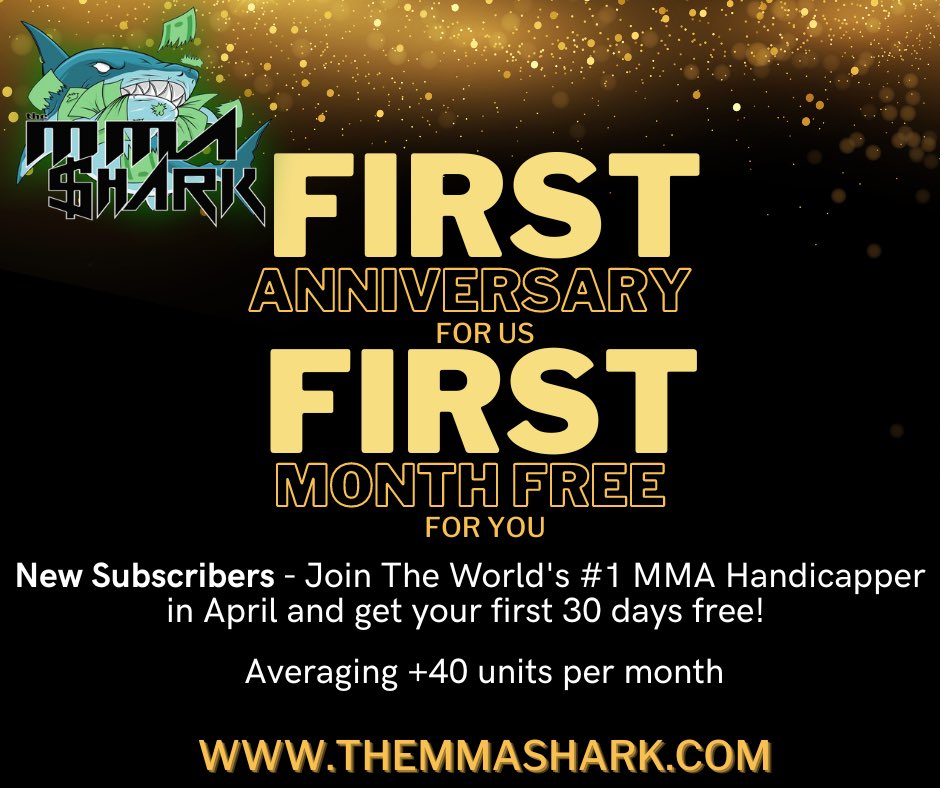 TheMMAShark's tweet photo. Signup now, or anytime in April for. FREE!   Get your first 30 days for free!  1- New subscribers only 2- US and Cananda only! #ufc #bellator #pfl #mmabetting #sportsbetting #mma #handicapper #themmashark #mmashark https://t.co/hrNcH1h9zz