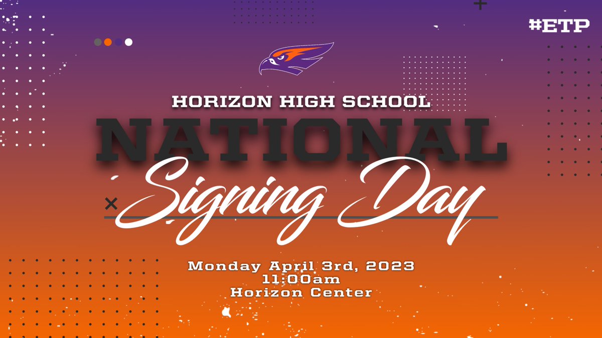 HHS_HawksSports's tweet photo. We will celebrate five outstanding Hawk student-athletes on Monday at our 2023 Spring National Signing Day event beginning at 11:00am in the Horizon Center! https://t.co/RFaI2i1stH