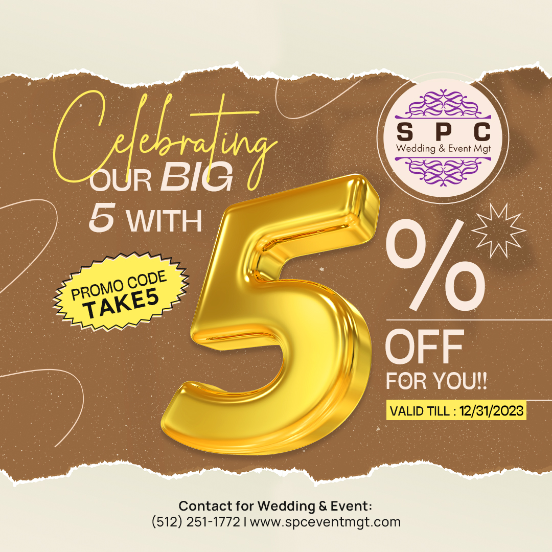 spceventmgt's tweet photo. It has been five years of making your #events, from #weddings and #birthdays to corporate gatherings, beautiful, glamorous, and everything you wanted them to be. To celebrate the milestone, we are offering 5% off on our wedding and event bookings throughout the year. https://t.co/jzuCGevyXI