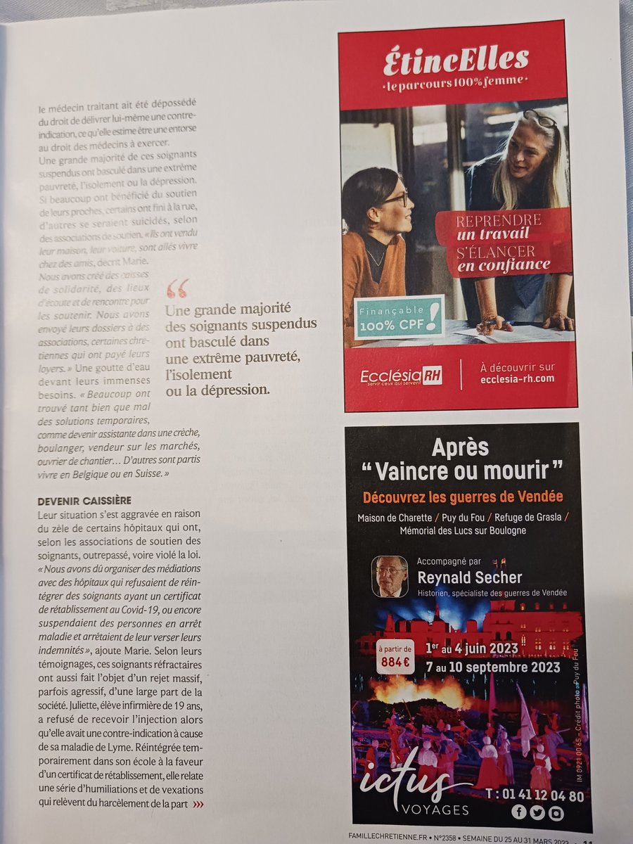 ErikLoridan's tweet photo. Article Famille Chrétienne de la semaine, après les annonces de la HAS. On y parle de @Brice_en_chemin 😀
"J'ai dans mon corps plus de vaccins que n'en auront jamais aucun de ceux qui me traitent d'antivax". https://t.co/o5QQdpcwTw