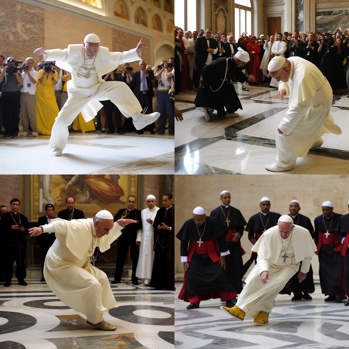 robertgraham's tweet photo. April "Fools Day" started from the Catholic tradition of breaking out into dance every April 1, a practice they still observe. Pope Francis demonstrated his moves this morning to reporters. https://t.co/L0vY9m5PXv