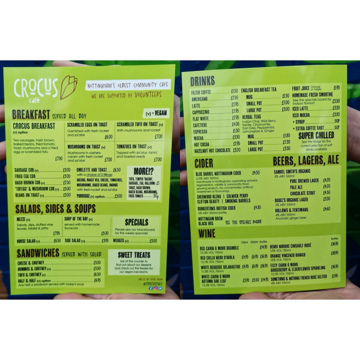 CrocusCafe's tweet photo. 💚🧾 MENU UPDATE ✨
.
Slight price increase due to rising costs, we hope you understand and appreciate your ongoing support 💚
.
We've added tempeh bacon and halloumi as permanent options to add to your breakfast for an extra £1 🙌
.
#crocuscafe #vegan #veggie #cafe #Nottingham https://t.co/q7WQLHLFsr