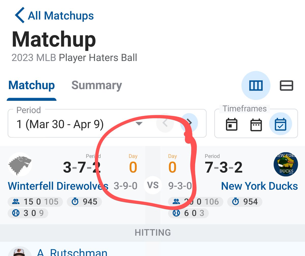 theRealRobbMcD's tweet photo. @Fantrax what are these orange "day" numbers on the live scoring page? https://t.co/sPlbfa5Ycv