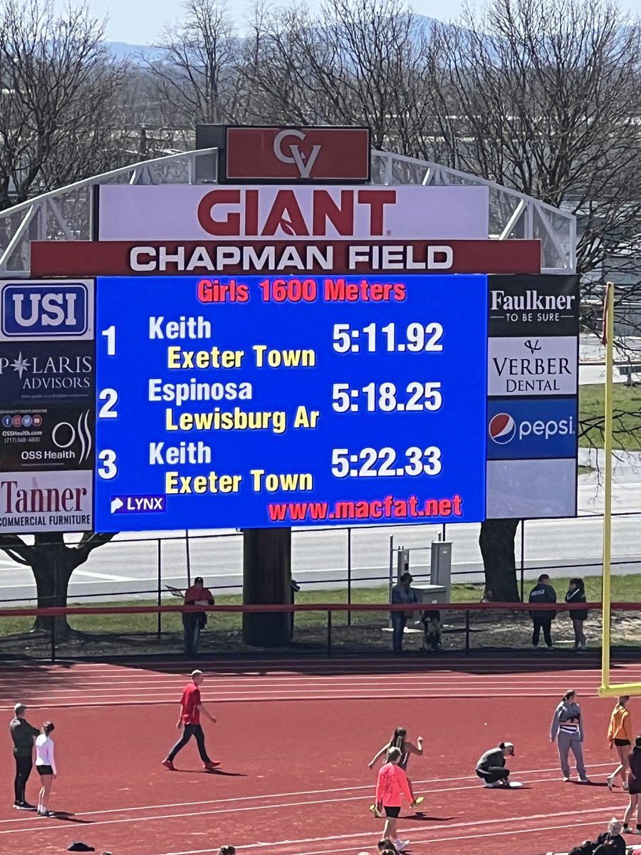 Gabby Keith (Jr, Exeter Twp) uses a fast finishing 200m to separate from the field to win the 1600m in a time of 5:11.92.
