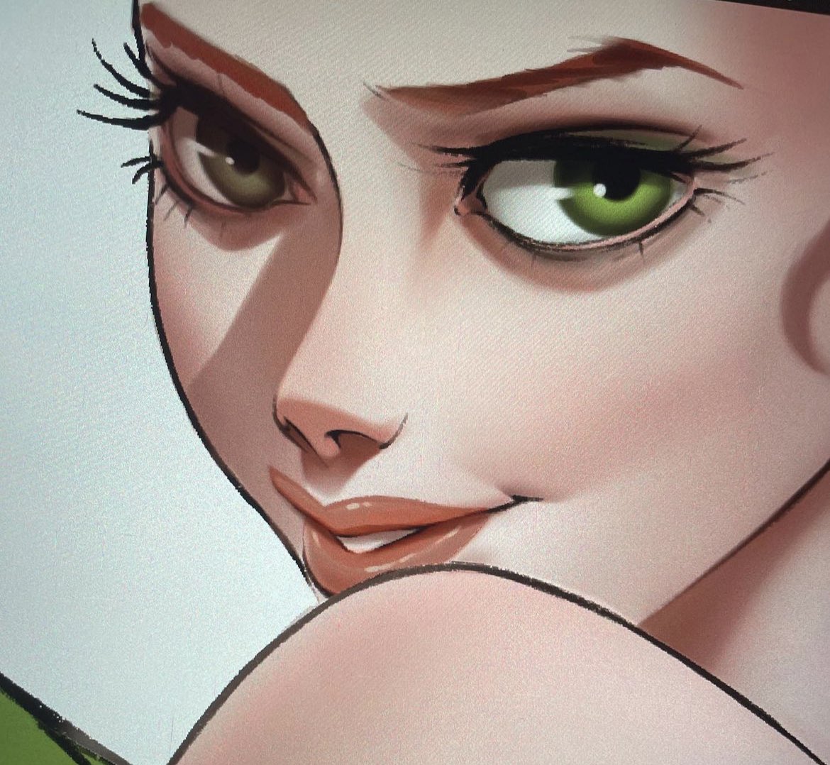 1girl solo green eyes close-up looking at viewer smile lips  illustration images