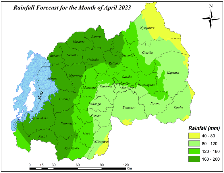 MeteoRwanda's tweet photo. 🚨Weather forecast for April 2023: The amount of rainfall ranging between 40 and 200 mm is expected across the country. The expected rainfall for the month of April 2023 will be slight within the range of Long-Term Mean. https://t.co/pw6L5QFdPv https://t.co/rqPTIHQOAG