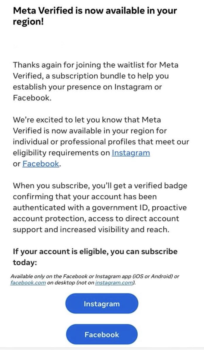 danielortega_97's tweet photo. Who else has received this message about  meta verified and from what country? #meta #MetaVerified #instagram #facebook https://t.co/xm1KWn6zkq