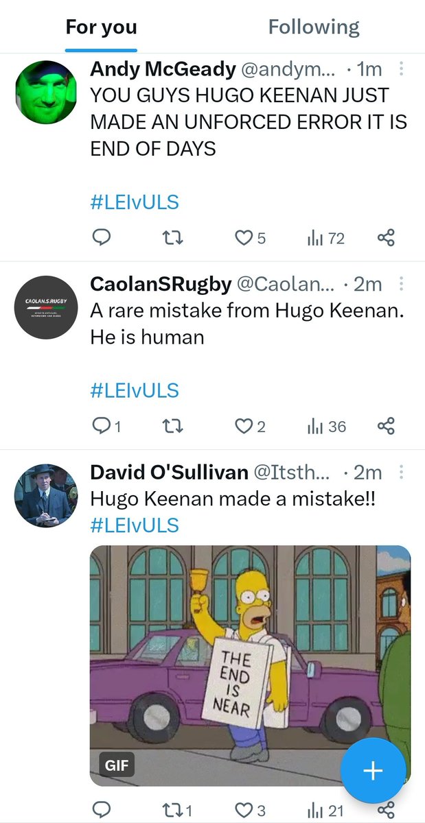 'Just how consistent and reliable IS Hugo Keenan'

*Makes one error*
#LEIvULS