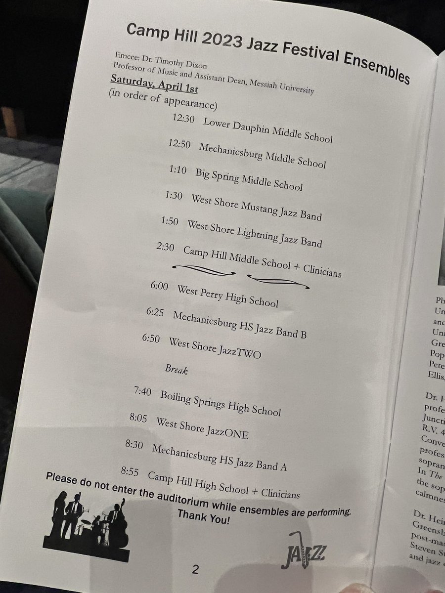 Congratulations to all the @westshoresd @westshore_music students participating in the 43rd Annual Camp Hill Jazz Fest, at the Pollock Center at Eisenhower Elementary School in Camp Hill!