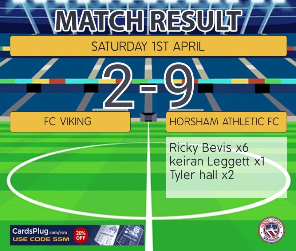 Horsham_fc's tweet photo. Today's fixture result , 
@RKJ450 with a feast of goals 😍 

@FCVikingUK thankyou for hosting and keeping the game on due to weather conditions all the best https://t.co/pqKOTB3Oaw