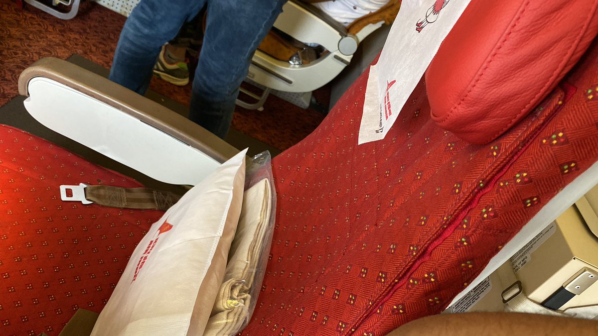 Uppi28316's tweet photo. @airindiain @Uncommoncommon1 For a 14 hour flight from Chicago to Delhi, Air India is providing this kind of service and I am very disappointed. You guys don’t even upgrade to business class when requested. I have been traveling since many years and this is the worst kind of seating and old style amenities. https://t.co/BkMN4Qh7HL