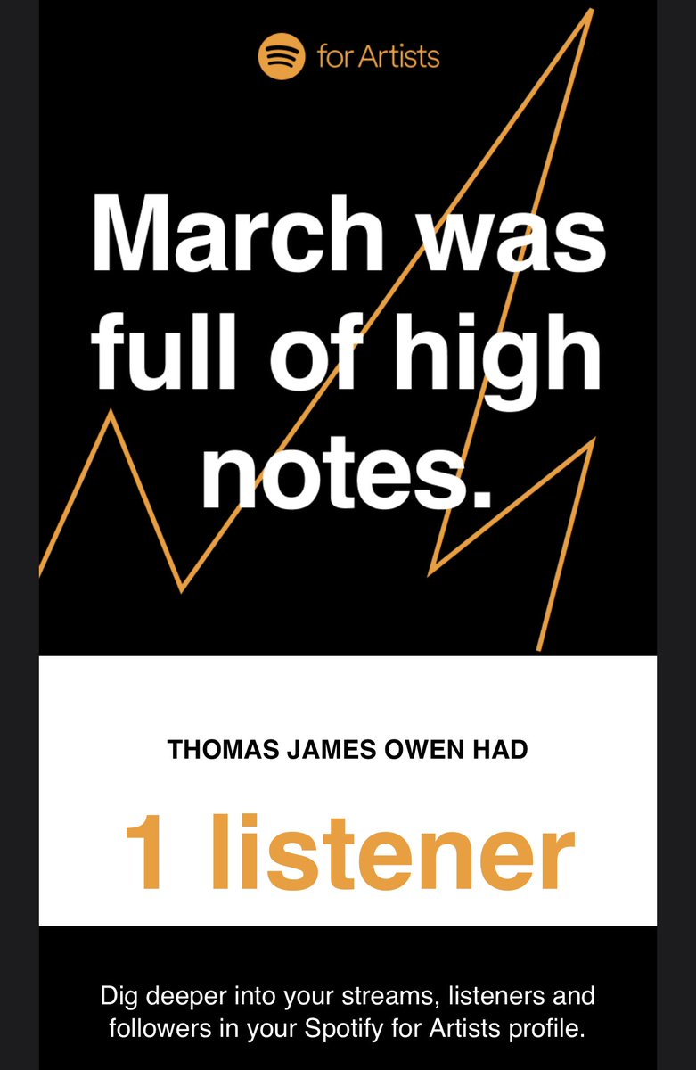 tomowenmusic's tweet photo. I don’t know who you are, but thank you. Now… how much do I get in streaming fees? #Spotify #verypopular #richbeyondmywildestdreans #itsastart #music #composer https://t.co/U4nEg48Bdu