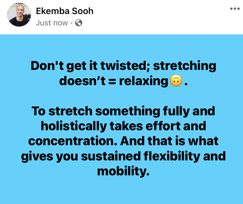 #myofacialstretching #eldoa #holisticfitness #putinthework #learnbydoing #totalbodyfitness #bodymindandsoul #bodymindandspirit #exercise #stretchingisimportant #stretchingroutine #itsnotjustworkingoutitsbuildingafoundationforabetterlife #mobilitywork #stretchingexercises