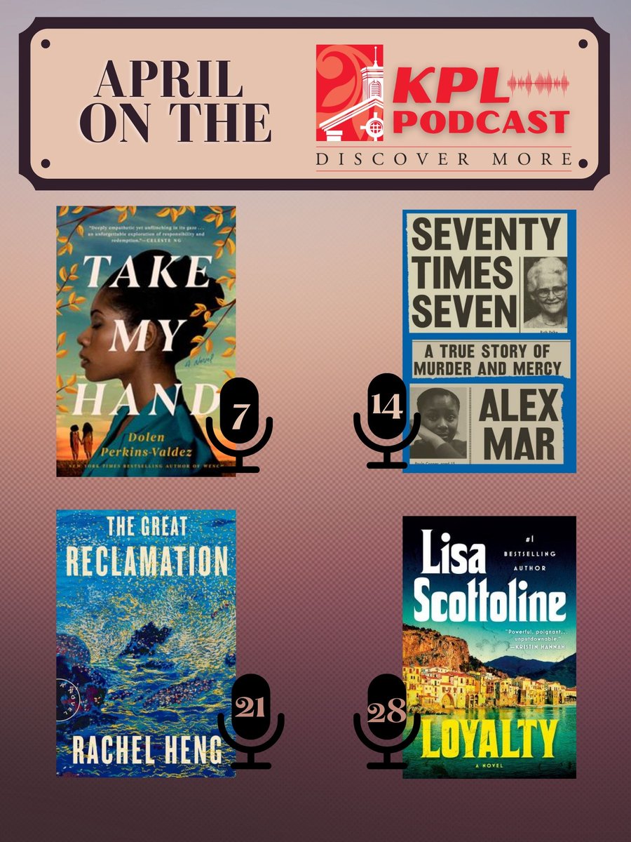 KirkwoodLib's tweet image. As we bid goodbye to March, let's say hello to our terrific April lineup on the #KPLPodcast!
We'd love to hear from you! Have a topic you'd like us to explore? Author visit? Comments? Please write to us @ podcast@kirkwoodpubliclibrary.org
kplpodcast.buzzsprout.com