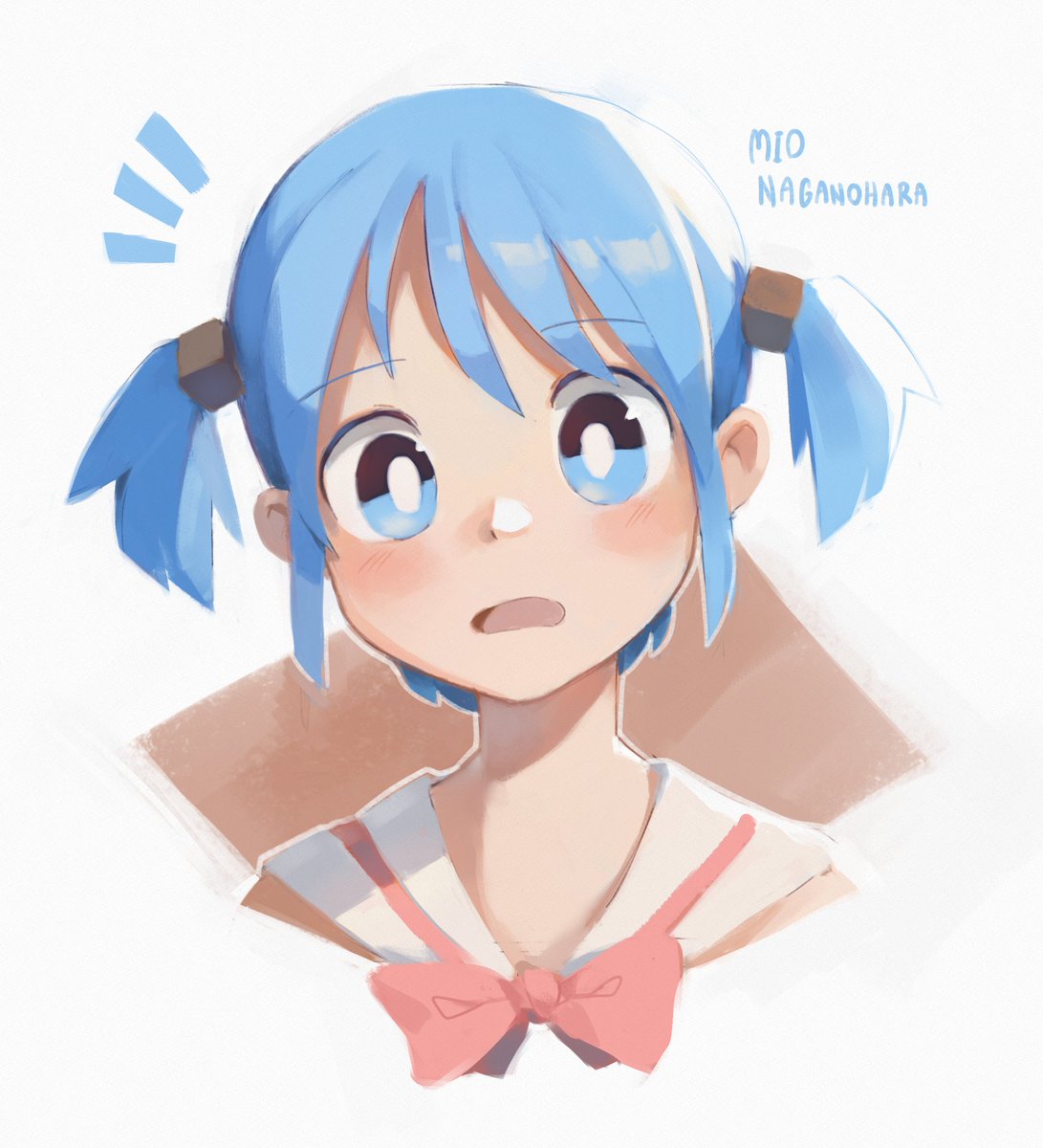 1girl solo blue hair cube hair ornament blue eyes twintails open mouth  illustration images