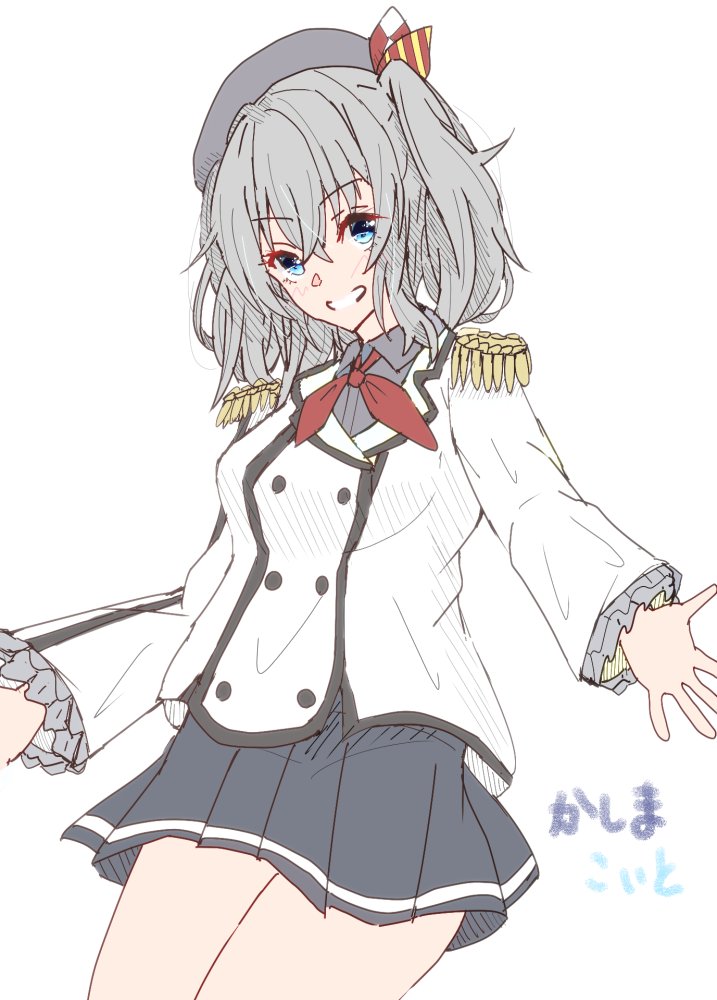 kashima (kancolle) 1girl solo skirt epaulettes grey hair neckerchief red neckerchief  illustration images