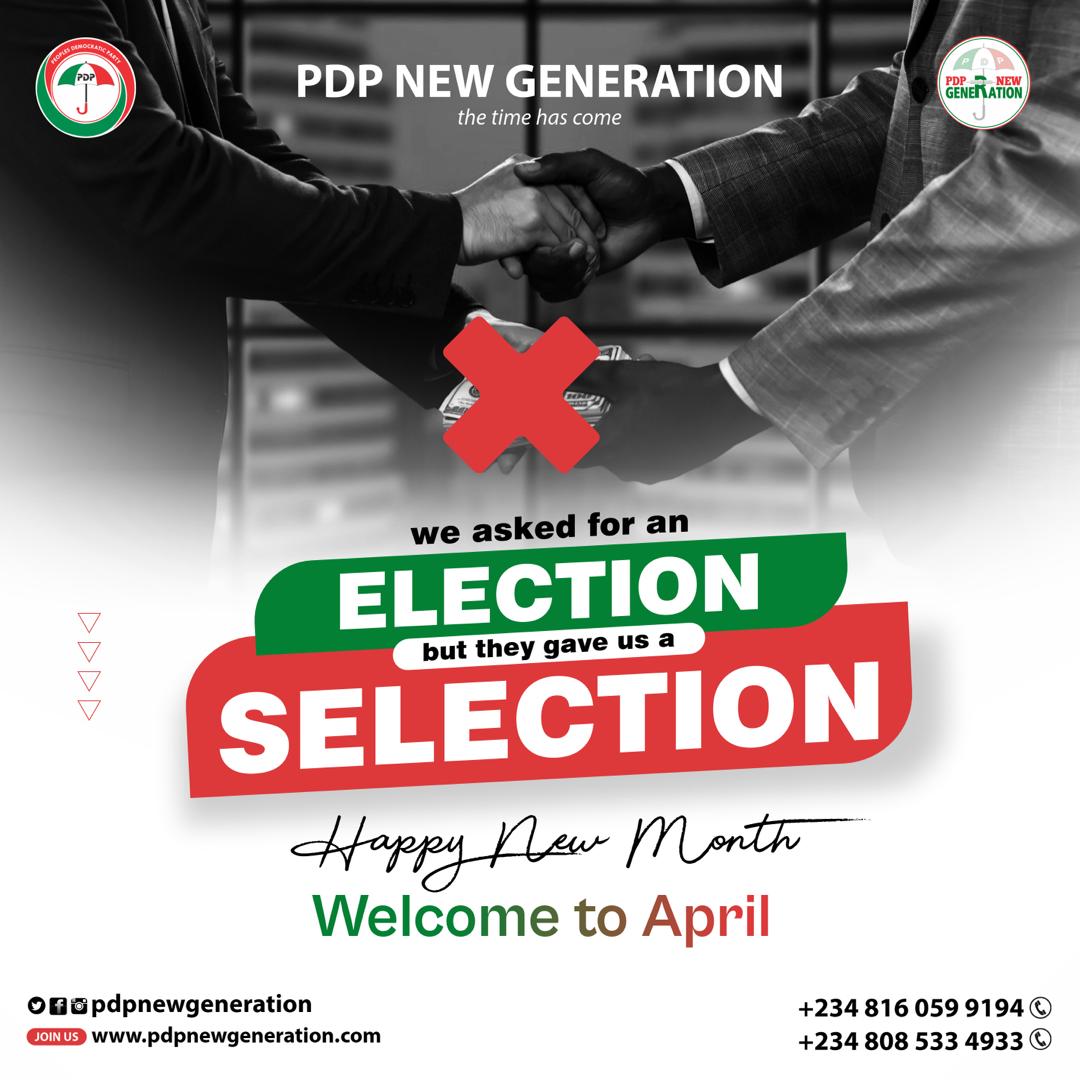mrmuazuii's tweet photo. we asked for an *ELECTION* but they gave us a *SELECTION*.
Wishing you and yours a *HAPPY NEW MONTH*
Welcome to APRIL !!!!
#PDPNewGeneration https://t.co/VRM9mcSxIh