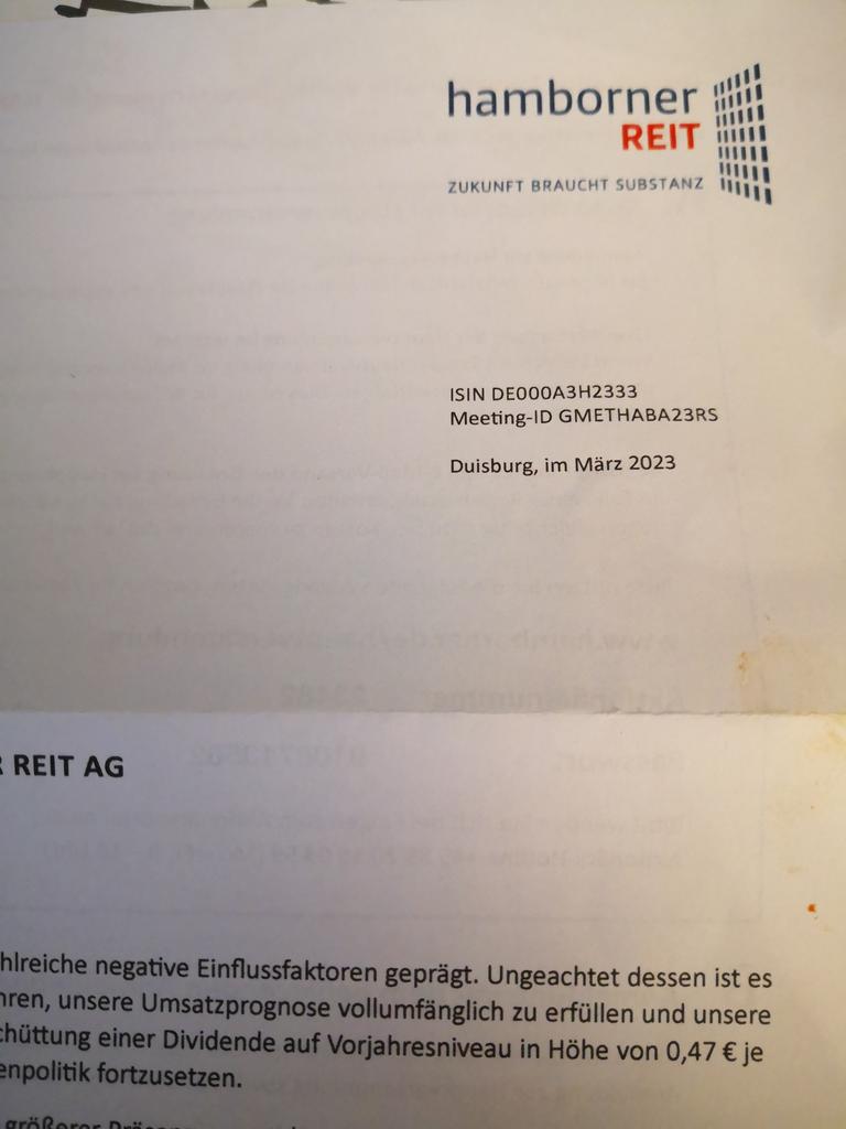 dividendenflow's tweet photo. #HambornerREIT, die Hauptversammlung ist wieder live. 0,47 € #Dividende wird vorgeschlagen🙏😊👍. https://t.co/8D6tD5D2I2