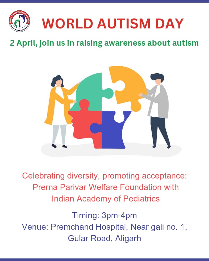 prernaparivar's tweet photo. We are organizing an awareness campaign about autism on 02-04-2023 (World Autism Day) to increase awareness. To educate public, promote acceptance and understanding of people with autism or autism spectrum disorder.
#Autism #AutismAwareness #AutismAcceptance
#AutismAwarenessDay https://t.co/Yc6tRp0Xmf