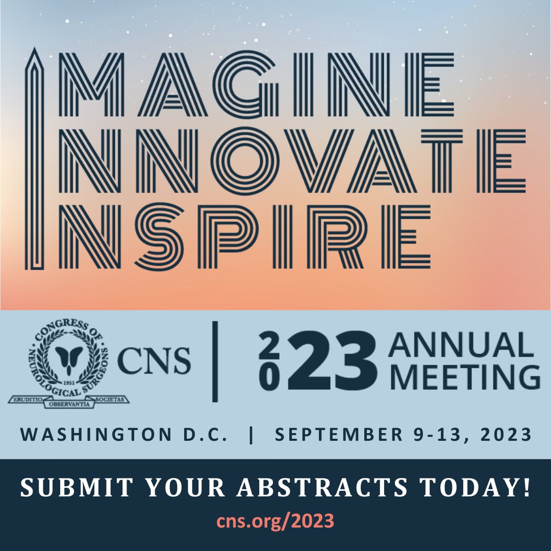 The #2023CNS Annual meeting will be holding a NEW dedicated scientific session with abstract presentations focusing on Healthcare Disparities in Neurosurgery. Submit your abstracts for consideration! cns.org/2023

@CNS_Update #HealthcareDisparities #DEI