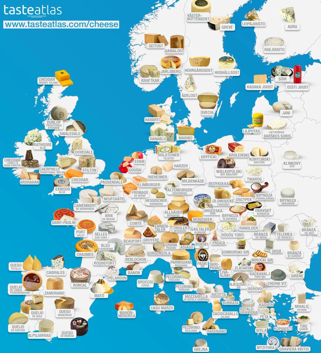 simongerman600's tweet photo. The great European cheese map. This is one of my all time favourites. I hope your favourite cheese made the cut... Source: https://t.co/9wEXbCHDqO https://t.co/jnOlxpj5dJ