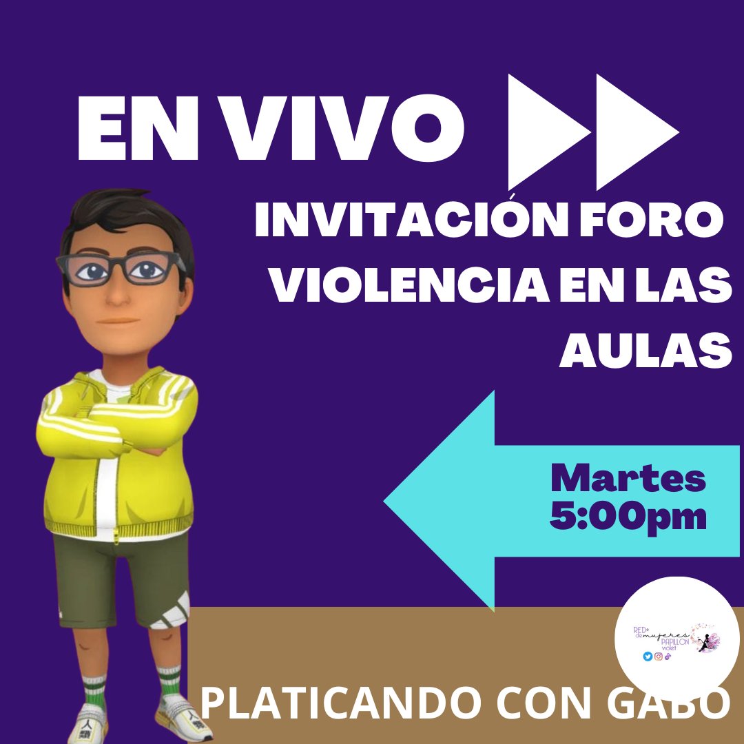 MujeresvioletaA's tweet photo. Te esperamos este 05 abril por Youtube , estas cordialmente invitada e invitado. #platicandocongabo #SORORIDAD #reddemujerespapillonviolet #notipapillon #noalaviolenciaescolar https://t.co/lbIuVBk56E