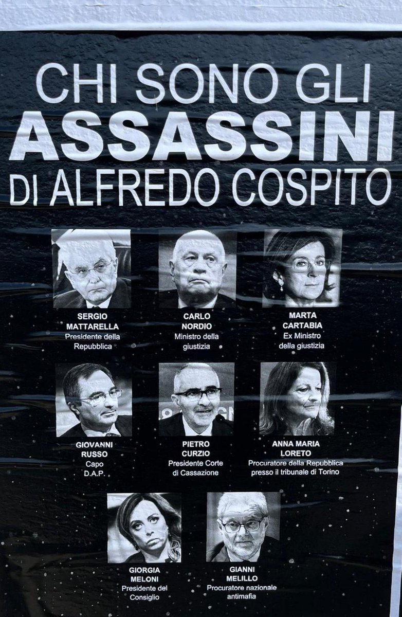 utopiaT46's tweet photo. Voi la chiamate rieducazione sociale ma è solo una tortura per ottenere il pentimento. #AlfredoCospito libero https://t.co/krLtHsDRiE