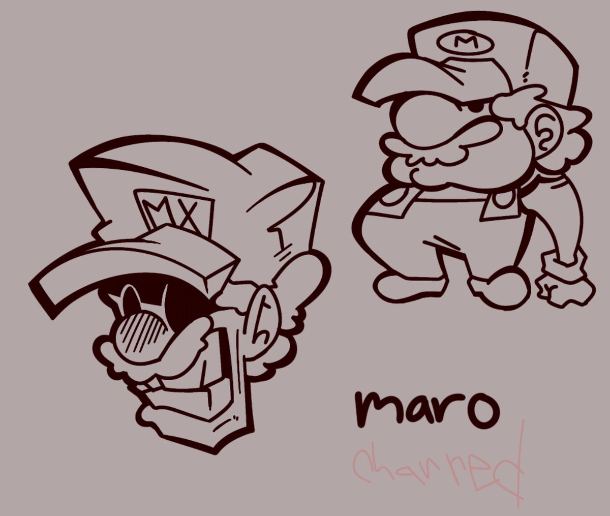CharredGuyReal's tweet photo. apologies for not posting for a long ass time, but
I drew Mario and MX in a goofy way....

MX by @Inferno_Plumber https://t.co/fLu3C5SSTs