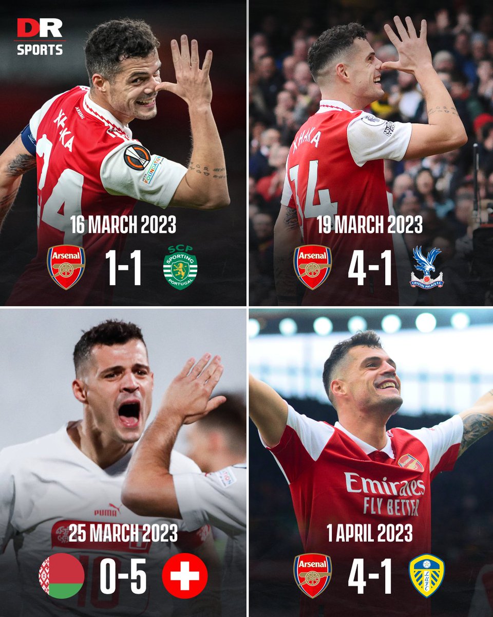 drsportsmedia's tweet photo. Granit Xhaka has scored FOUR goals in the last 17 days! 🔥

#Xhaka #Arsenal #PL https://t.co/ODG0uHzyhi