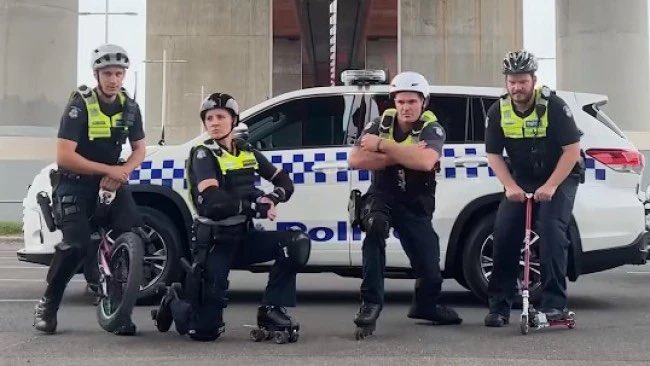 ColdCaseTips's tweet image. This is overdue - Victoria Police announced it was rolling out a new squad to help combat crime on Melbourne's streets. Picture: Victoria Police! A specialist range of wheeled police known as the "Roller Squad" will patrol "car-free zones, malls and bicycle paths".