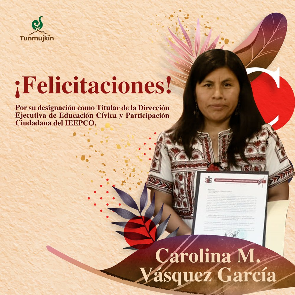 tunmujkin_ac's tweet photo. Estamos muy felices por el nombramiento de nuestra compañera Carolina Vásquez García (@xaamkiixy) como Titular de la Dirección Ejecutiva de Educación Cívica y Participación Ciudadana del IEEPCO.

¡En hora buena! https://t.co/dgwAN8kj4z
