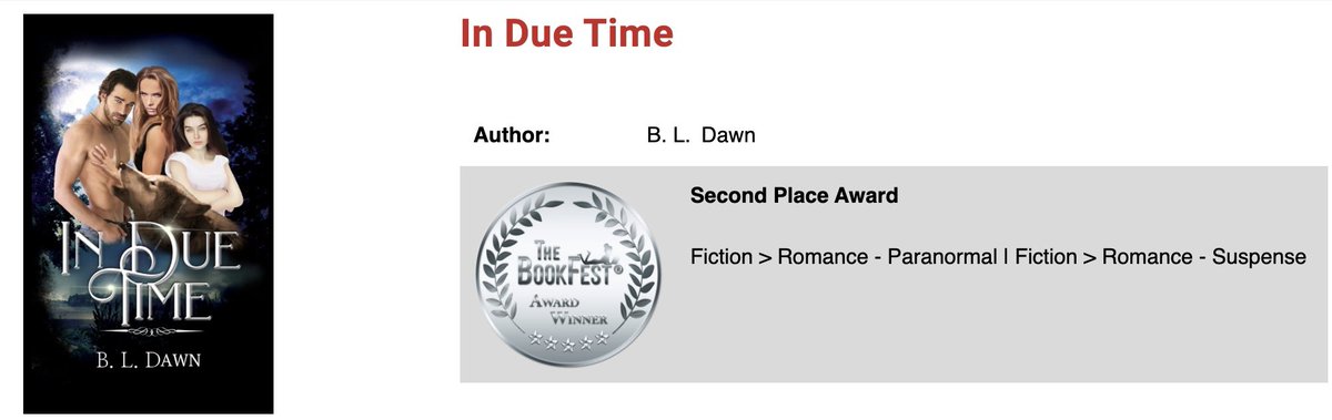 BLDawn1's tweet photo. I’m Due Time won Second Place in Paranormal Romance/Suspense. 
Thanks You BookFest!!! #bookfest #ContestWinner #Humble https://t.co/GGWSCL7Ynn