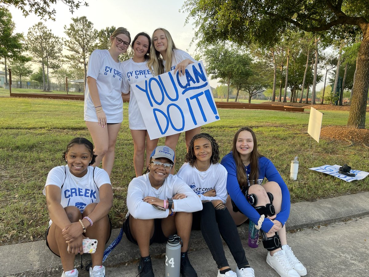 CyCreekGBB's tweet photo. Had the opportunity to cheer on runners @ the @cfisd Superintendent’s Fun Run. Station 6&amp;7 held down by Creek’s Finest-GBB, GTrack, GGolf, Swim, VB &amp; BSB! Hooper Mika Neri-Kanai crushed the competition! @CyCreekBooster @CCHSGirlsTF @CyCreekBaseball @CyCreekAquatic @CCHSCougarVB https://t.co/l2CkcI4HC5