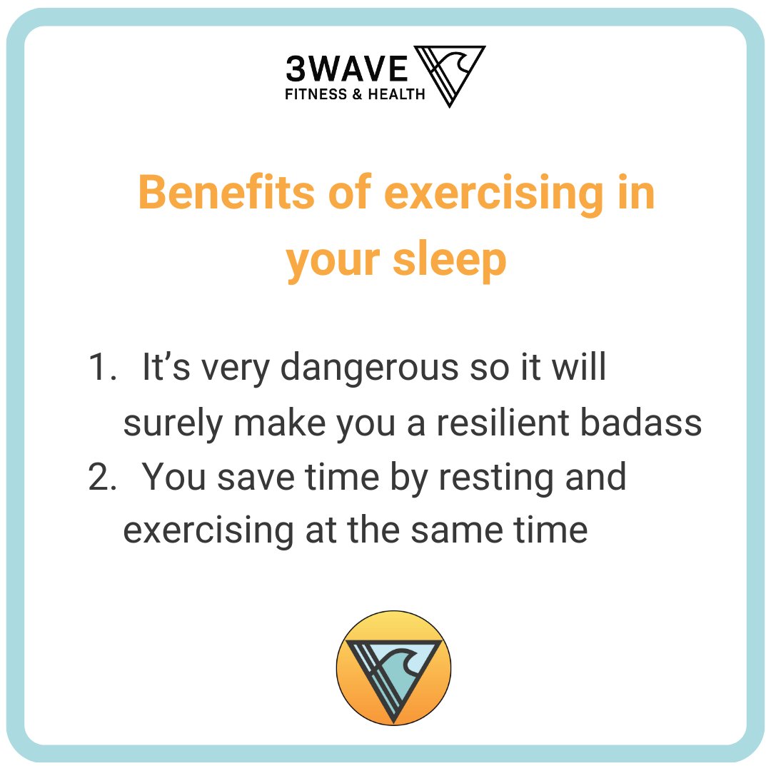3Wave_Fitness's tweet photo. Anyone who exercises in their sleep eats nails for breakfast. 

Happy April Fools from your 3Wave fam! https://t.co/8uYZZi5AV8