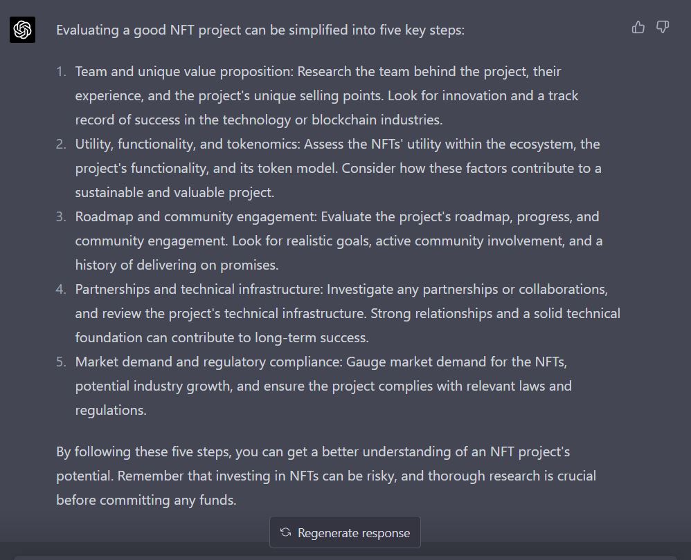 jalitrade's tweet photo. Asked #ChatGPT  4 how to evaluate a good  NFT Project and I was SHOCKED!!! by the answer. 👇👇

Ps. I have put together a #GUIDE of 1200+ BEST ChatGPT prompts you can use and it's totally #FREE for a limited time.

To claim your Copy just Follow Me, Retweet and Comment 'GPT'. https://t.co/ADuplnbaic