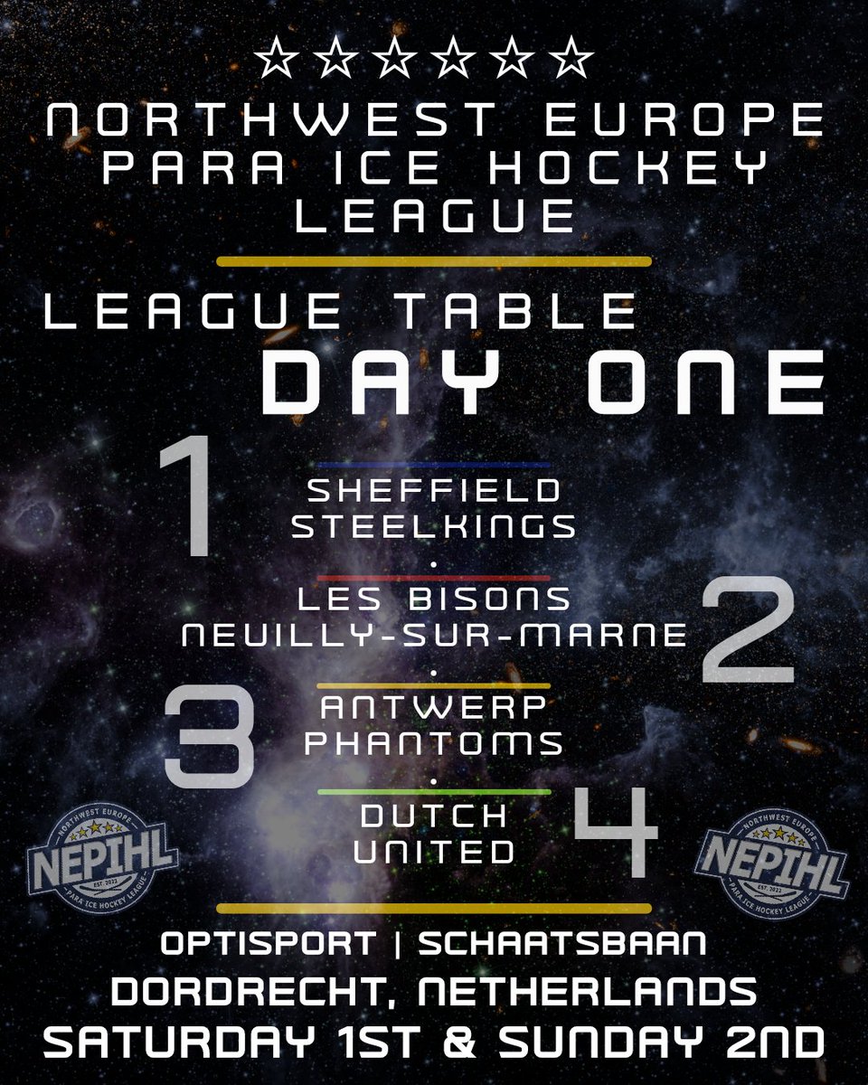 After an action-packed first day, here is your 2023 NEPIHL league table!

#NEPIHL #ParaIceHockey