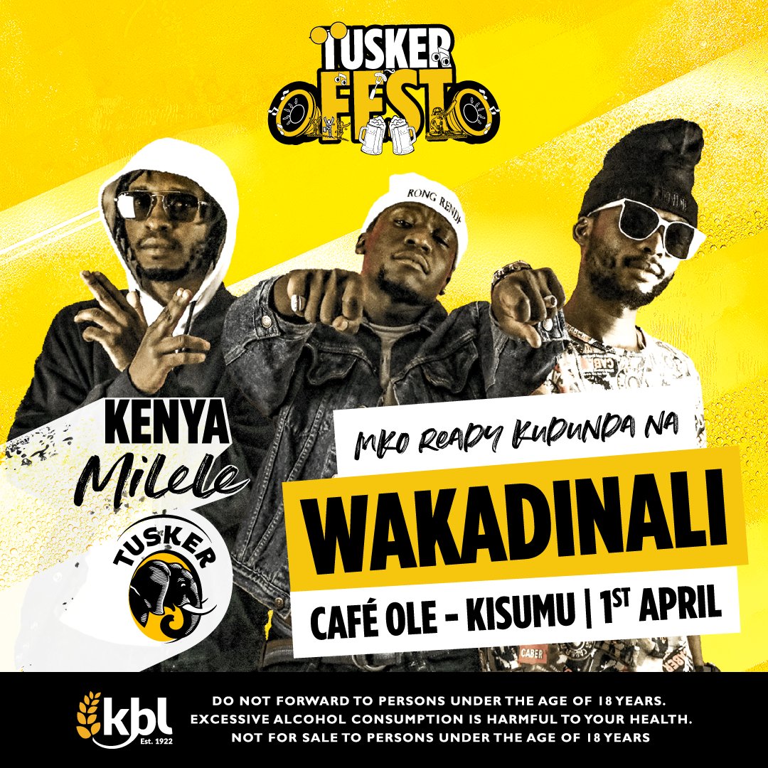 chumoh_5am's tweet photo. Kisumu are you ready for #TuskerFest ?  Get your entry starter pack, Tusker mbili tu. Turn up for Tusker Fest pale Cafe Ole Kisumu leo. @TuskerLager is bringing you  good vibes today with Performances from Wakadinali, Dj Grauchi, MC Saba and Tk lyon. Kosa uchekwe!! https://t.co/cKXjY2ihFl