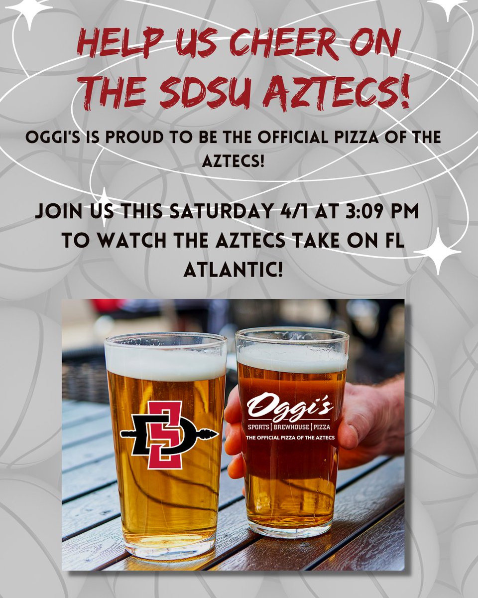 Come to the ORIGINAL Oggi's at 12840 Carmel Country Rd to watch &amp; cheer on our one &amp; only  #SDSU #AZTECS in the #MarchMania #FinalFour                     Oggi's Del Mar = Fun, food, beer, friends, sports........