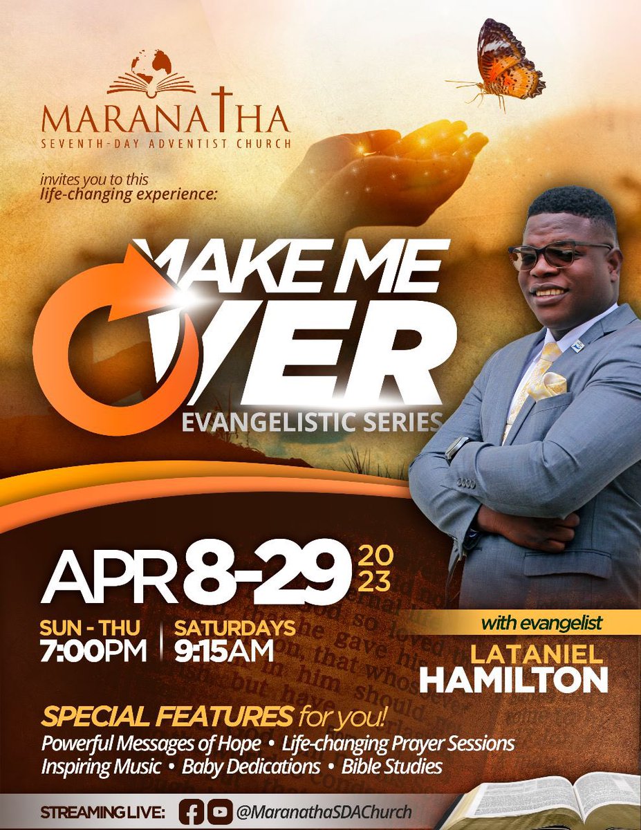 1 more week till #makemeovergospelcrusade
You can find us on YouTube and Facebook @MaranathaSDAChurch
See you there!