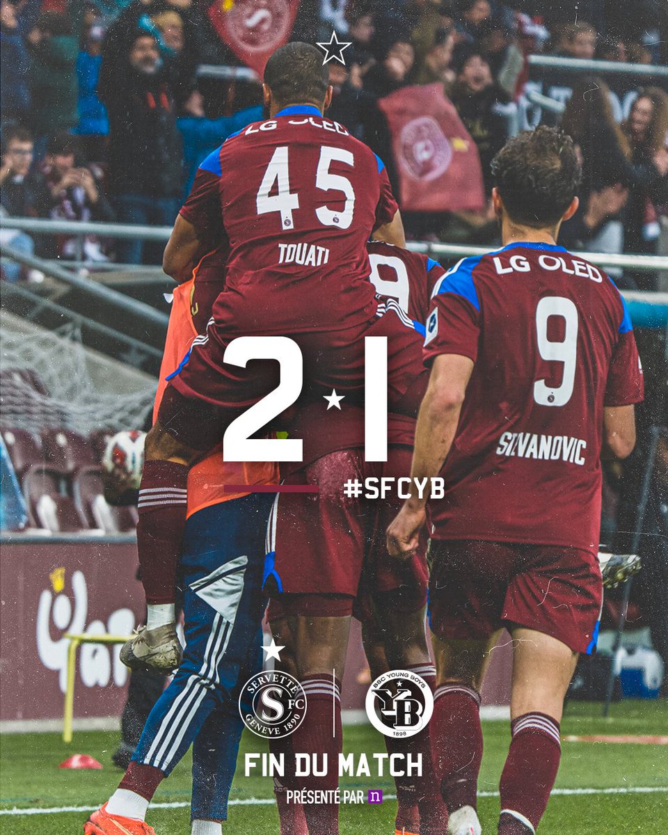 ServetteFC's tweet photo. 𝗚𝗘𝗡𝗘̀𝗩𝗘 𝗠𝗔 𝗖𝗔𝗣𝗜𝗧𝗔𝗟𝗘 !🥵 🔥

Servette retourne le match et s'offre le leader YB après une deuxième période complètement folle ! 😍

Place à la demi-finale de Coupe Suisse mercredi face à Lugano ! 💪

#NotreVilleNotreClub https://t.co/0ZvasDSnW3